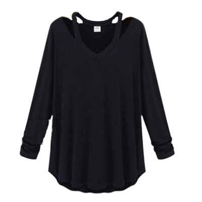 

Women Fashion Cotton Soft Long Sleeve V-neck Loose Solid Casual Shirt Tee Tops T-Shirts