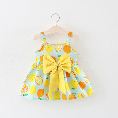 

Baby girl clothes baby dress sleeveless with lemon print bow child cotton childrens dress