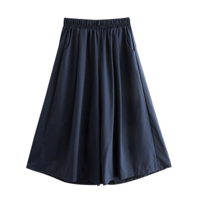 

New Women Casual Solid Color Thin Wide Leg Pantalones De Mujer High Waist Loose Cropped Trousers Streetwear Female Pants