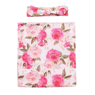 

Newborn Baby Soft Flower Printing Receiving Blankets Swaddling Infant Swaddle Wrap And Headband 2PcsSet