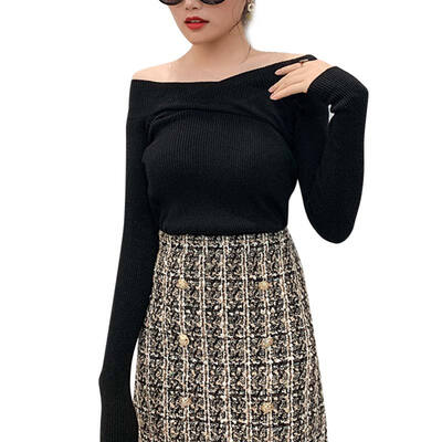 

Bottoming Sweater Women New Autumn Winter Sweet Loose Neckline Slim Solid Color Knitted Long Sleeve Casual Shirts Sweater