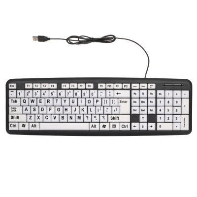 

USB Wired Keyboard for Low Vision Users with Large White Keys Black Letters for Old Men