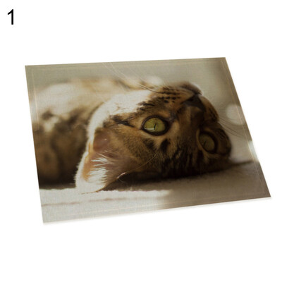 

Cute 3D Cat Print Placemat Pad Linen Dining Table Insulation Mat Home Decor