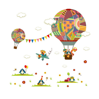 

Cartoon Animal Hot Air Balloon Wall Sticker Cute Background Wall Decoration Stickers For Kindergarten Wall Stickers