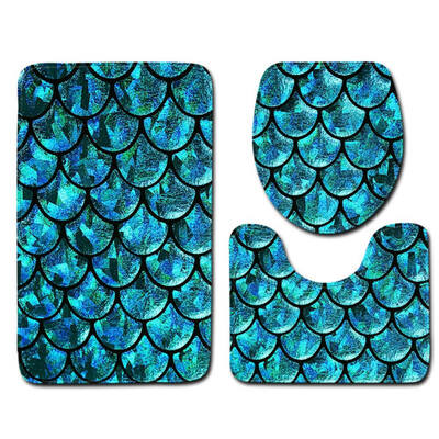 

3 Pcssets Non-slip Bath Mat Fish Scale Pattern Toilet Cover Absorbent Bathroom Mats Creativity Bath Rugs