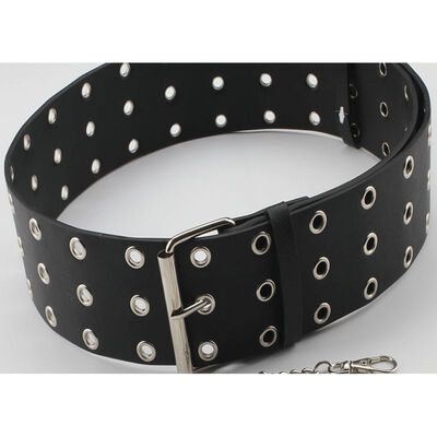 

Waist Belts Women Casual All-match Three-row Hole Wide Belt Chain Fashion Decoration Waist Belt