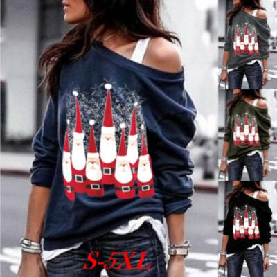 

Sexy Women Long Sleeve Baggy O Neck Loose Blouse Ladies Christmas Jumper Tops US