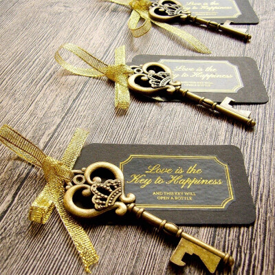 

1Pc36Pcs50Pcs Heavy-Duty Metal Skeleton Key Bottle Opener Wedding Favor with Tag Gold Ribbon&StickersAntique Gold