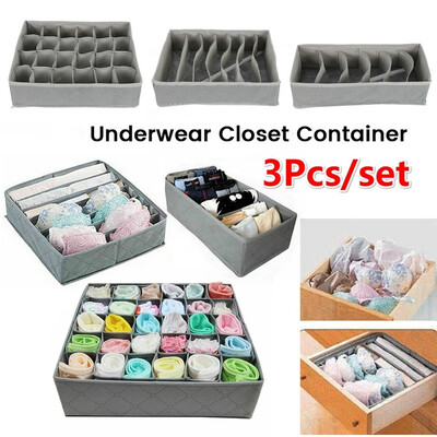 

3Pcsset Bamboo Canvas Organizer Storage Box Container Drawer Divider Lidded Closet Boxes for Underwear Tie Bra Socks