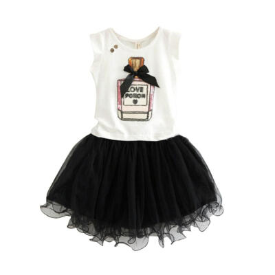 

Fashion Summer Kids Clothes Sets Baby Girls Shortsleeve Shirt Tops Tee Lace Tutu Skirts 2 Pcs Sets Clothing 2-7T