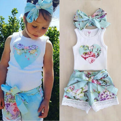 

UK Toddler Kids Baby Girls T-shirt Vest Tops Pants Outfits Summer Clothes Set