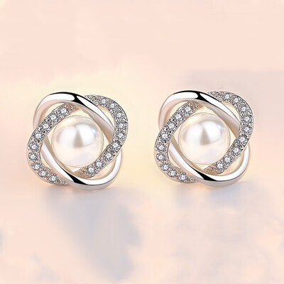 

Cubic Zirconia Imitation Pearl Stud Earrings Fashion Jewelry Womens Accessories Female Ladies Valentines Day Gift WHJ94