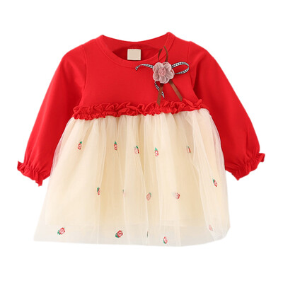 

2019 Autumn Casual Baby Girls Long Flare Sleeve Flower Print Dress Kids Princess Pageant Dresses