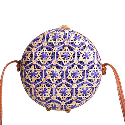 

Fashion Trend Bamboo Woven Rattan Buckle Womens Messenger Bag Round Flower Pattern Decoration Messenger Bag