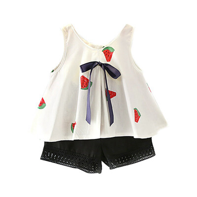 

Baby girl clothes set summer Fashion watermelon sleeveless tops black shorts children girl clothes set