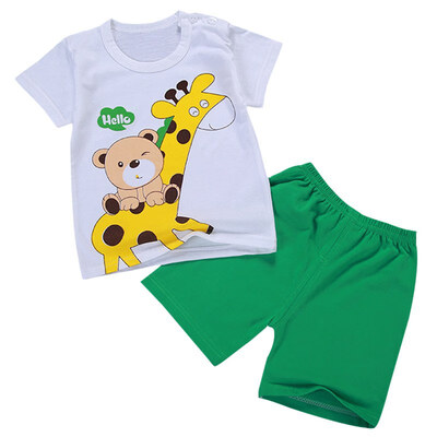 

Summer Children Baby Girls Casual Cartoon Pattern Short Sleeve Tops T-shirtShorts Suits Costume Set