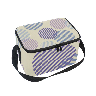 

ALAZA Striped Circles Dot Lunch Box Insulated Lunch Bag Large Cooler Tote Bagfor Kids Men Women