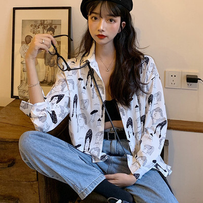 

Women Tops&Blouses Casual Buttons Loose Print Long Sleeve Womens Shirt Blouse blusas mujer de moda