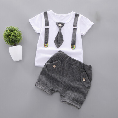 

Summer Baby Boys Clothes Short Sleeve Fake Tie Tops T-shirtShorts Toddler Fashion Clothes Sets for 1-4Y