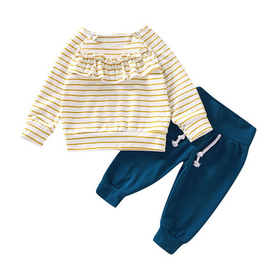 

Autumn Baby Clothes Boy Girl Casual Long Sleeve Striped Print T-shirt TopsPants Suits Costume Set