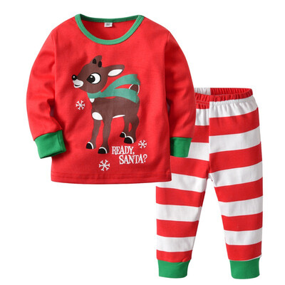 

Baby Clothes Set 2018 New Autumn Christmas Set Children Red Print Christmas Deer TopStripe Pants 2pcs Boys Girls Clothing