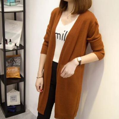 

Korean casual long knit cardigan fashion trend solid color ladies jacket loose thin V-neck casual outside take