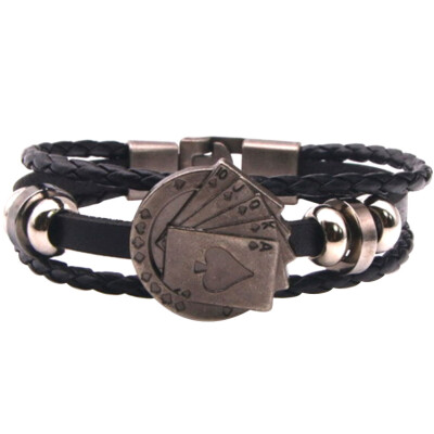 

Men Jewelry Black Coffee Leather Bracelet Playing Cards For Men Multilayer Braided Bracelet Bangle