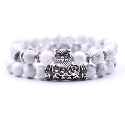 

18 Colors 2PcsSet Owl Lava Stone Bracelet Set Tiger Eye Stone Charm Bracelets Bangles
