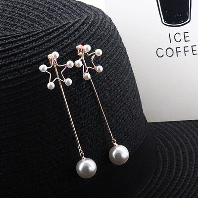 

1 Pair Women Zircon Diamond Asymmetric Stars Long Section Wedding Earrings