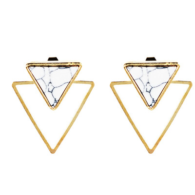 

Punk Stud Earrings Geometric RoundSquareTriangle Faux Marbled Stone