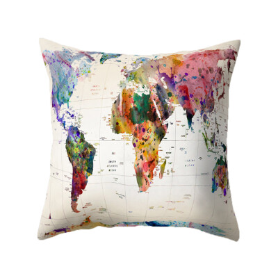 

1818Inch Fashion Modern World Map Square Throw Pillow Case Sofa Cushion Cover Home Decor