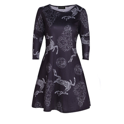 

New Fashion Casual Womens Long Sleeve Santa Snowman Printed Colourful Christmas Dress