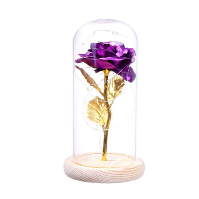 

Imitation Gold Foil Rose with LED in Glass Dome Cover On Wooden Base for Valentines Day Mothers Day Anniversary Wedding