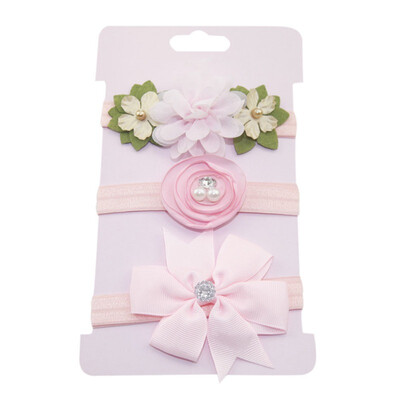

Children Bow Plus Drill with Small Flower Headband Set Baby Tiara Hair Accessories 3Pcs