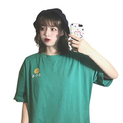 

Summer 4-color Plus Size Casual T-Shirt Korean Student Loose Cartoon Printed Retro Short-Sleeved Women Streetwear Basic Tee