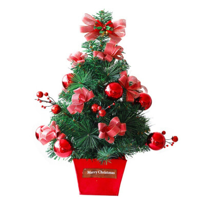 

45CM Tall Artificial Christmas Tree Tabletop Mini Ribbon Bow Plastic Ball Ornaments Decorations For Home Office