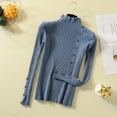 

sweater women Fashion Button Turtleneck Knitted Sweater Women Winter Solid Knit Pullover Female Slim Soft Jumper Pull Femme