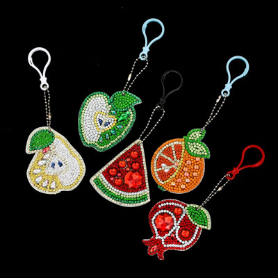 

5Pcs Acrylic Fruit Shape Full Diamond Covered DIY 5D Diamond Painting Stitch Art Crafts Keychain