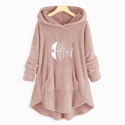 

Tailored Women Cartoon Embroidery Plus Size Warm Hooded Top Button Sweater Blouse Shirts