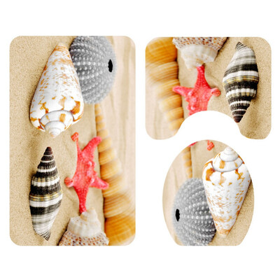 

Beach Conch Print Non Slip Bathroom Rugs Set Anti Skid Pads Bath Mat Contour Toilet Lid Cover 3pcs