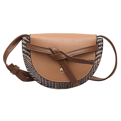 

Fashion Plaid Patchwork Knotted Women Small Crossbody Shoulder Bag Saddle Pouch