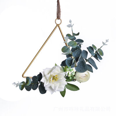 

Ins explosion models Nordic geometric metal wreath hemp rope wall hanging set home soft simulation green plant hanging ring