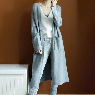 

Womens Knitted Long Maxi Cardigan Pocket Open Front Sweater Top Coat Outwear