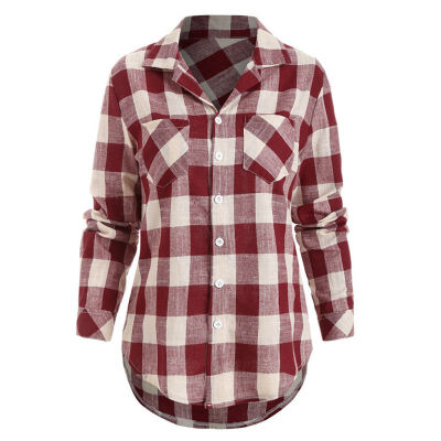 

Fashion Plaid Womens Tops&Blouses Women Casual Long Sleeve Button Pockets Blouses Tops Female Shirt blusas mujer de moda