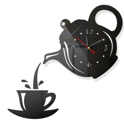 

Delicate Teapot Clock Wall Mirror Effect Cup Shape Decoration Home Decor
