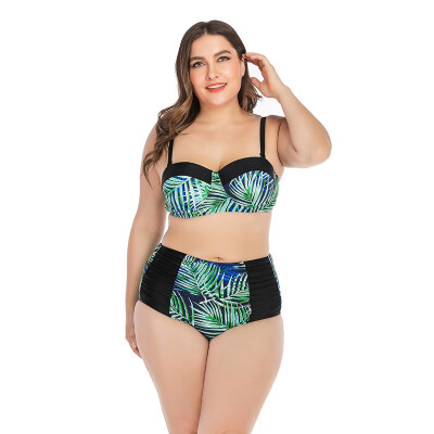 

Women Tankini Printed Strappy High Waist Swimwear Bikini Top Bottom Lady Plus Size Swimsuit Beach Swimming Suit