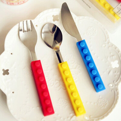 

3PCS Portable Silicone Stainless Steel Tableware Set Travel Kids Adult Cutlery Fork Picnic Set Gift Dinnerware