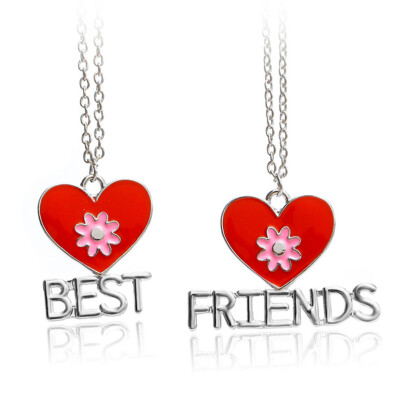 

Red Enamel BFF Necklaces For Best Friends Forever Flower Love Heart Pendants Necklace Splice Friendship Birthday Gift