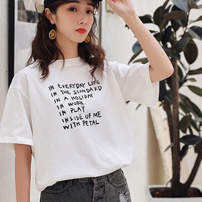 

JOY OF JOY Jingdong Womens 2019 Korean Fashion Womens Short Sleeve T-Shirt Womens Summer Loose bf Student Casual Short Sleeve Women JWTD191835 White L