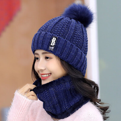 

Fashion Cotton B Letters Knitted Hat And Hat Scarf Women Soft Winter Warm Beanies Caps Outdoor Sport Hats